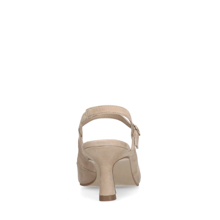 Beige suède slingback hakken