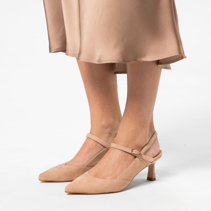 Beige suède slingback hakken