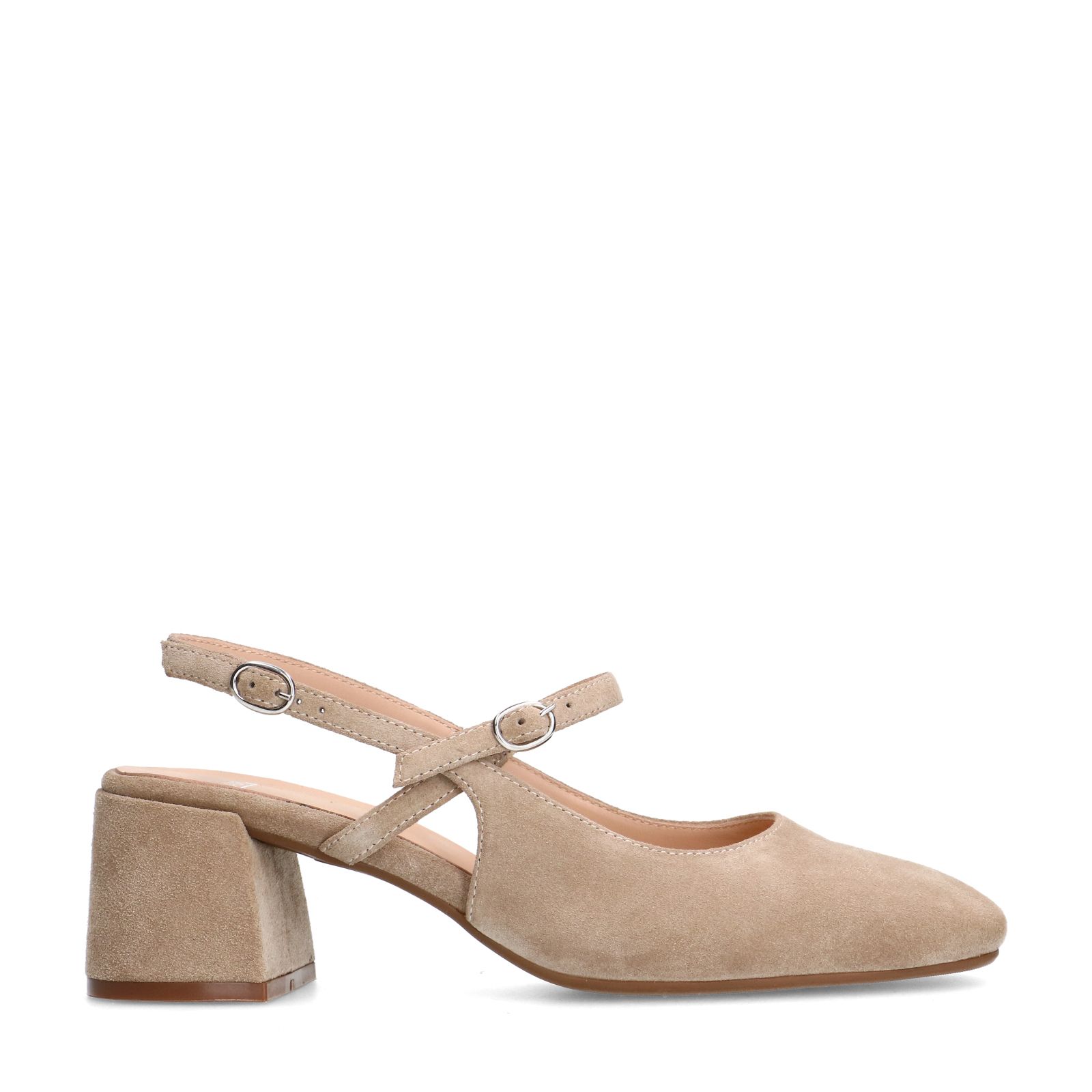 Beigefarbene Slingbackpumps aus Veloursleder