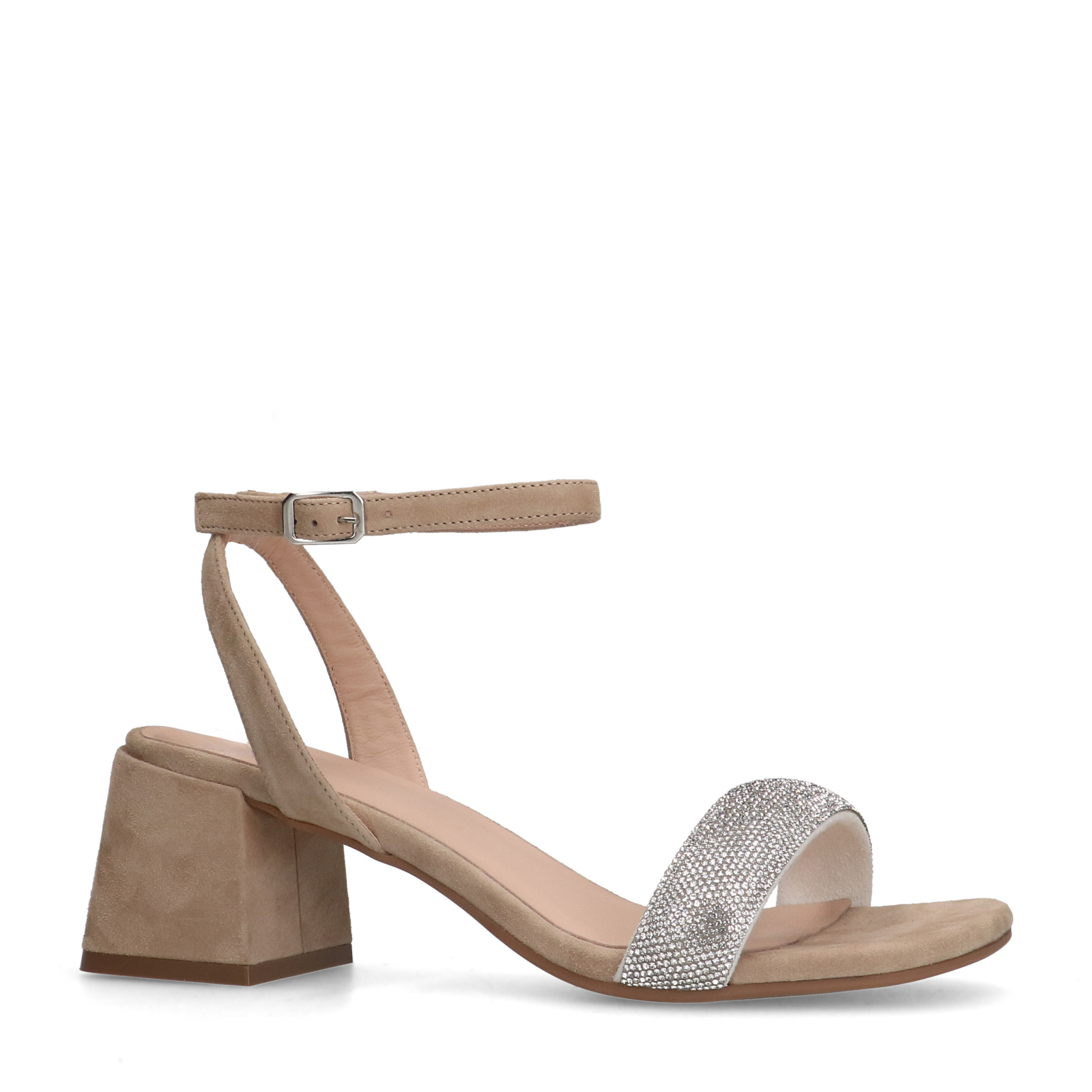 Beigefarbene Veloursleder-Sandaletten mit Strass | Sandaletten 