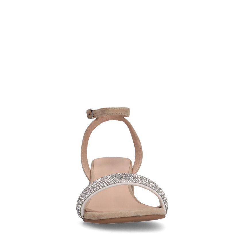 Beige suède sandalen met hak met strass