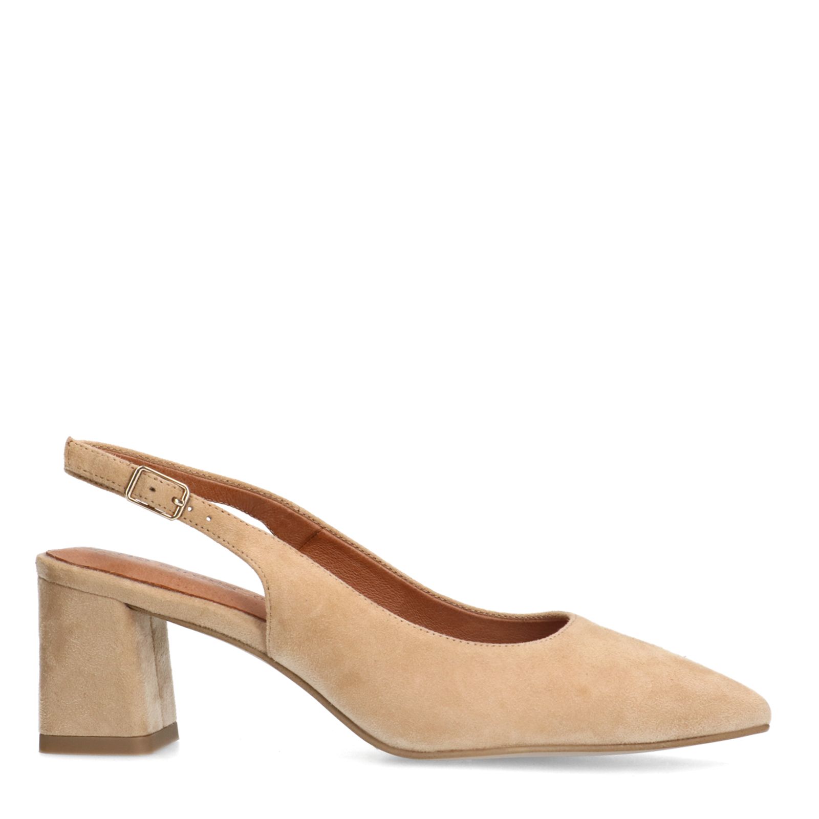 Beigefarbene Slingbackpumps aus Veloursleder