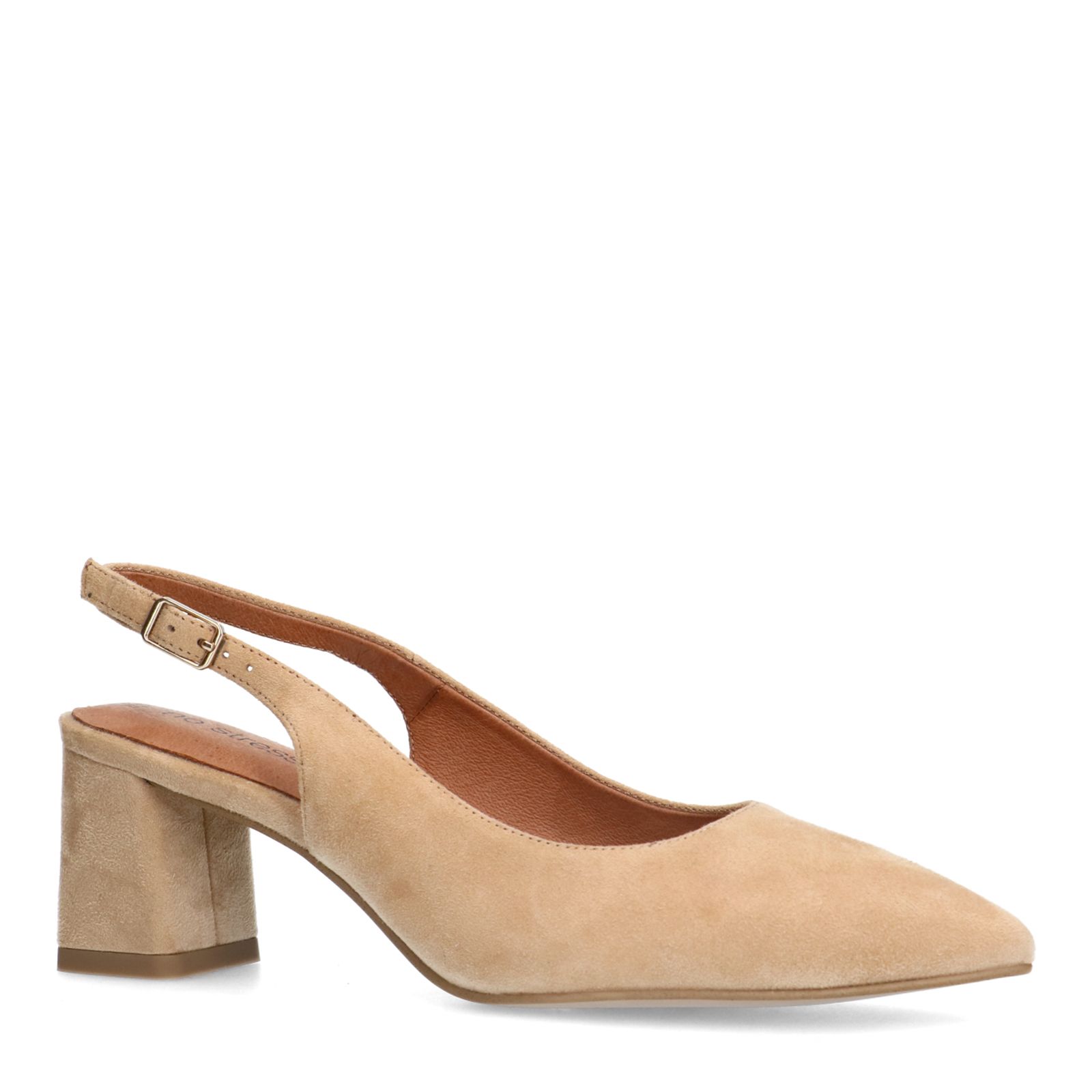 Beigefarbene Slingbackpumps aus Veloursleder