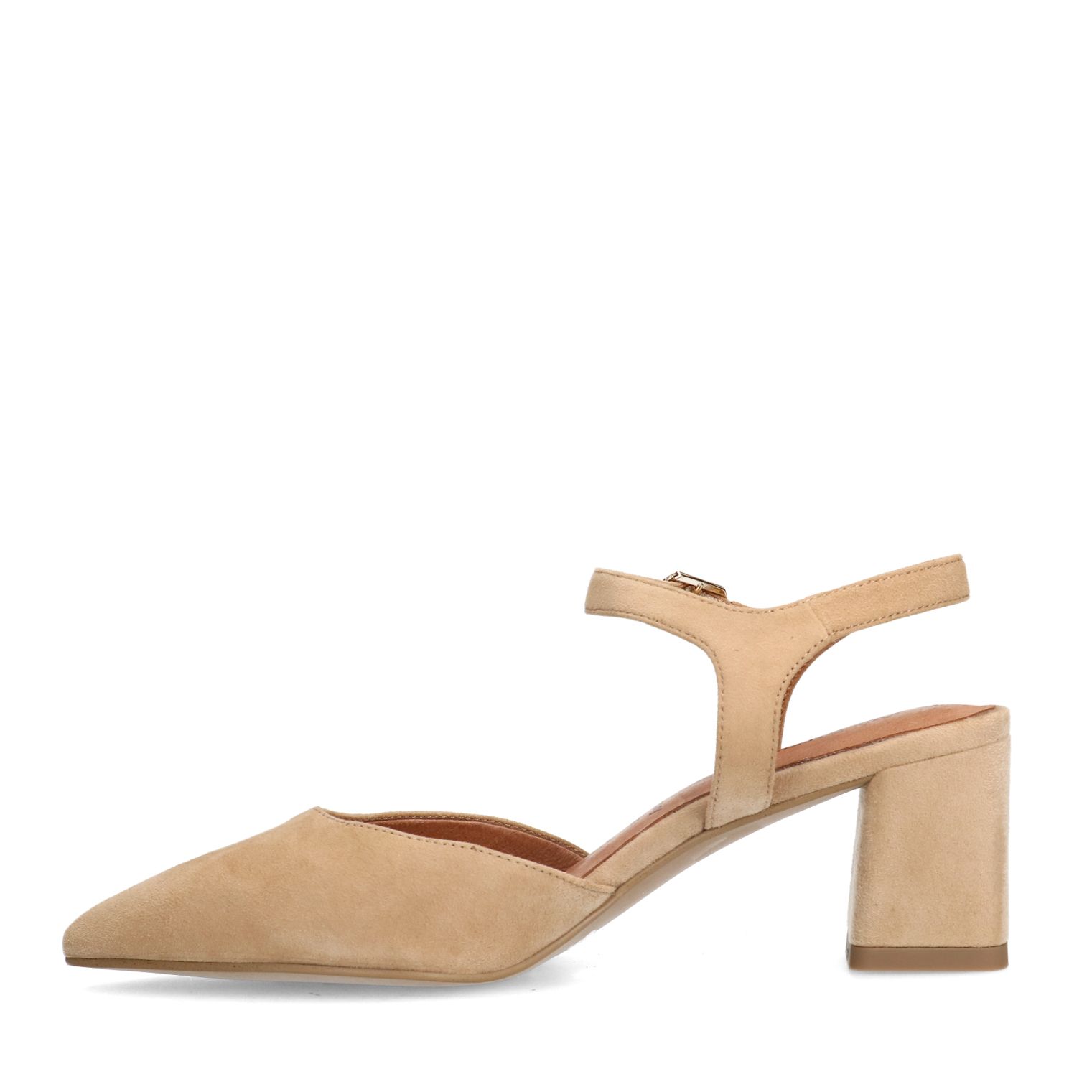 Beigefarbene Slingbackpumps aus Veloursleder
