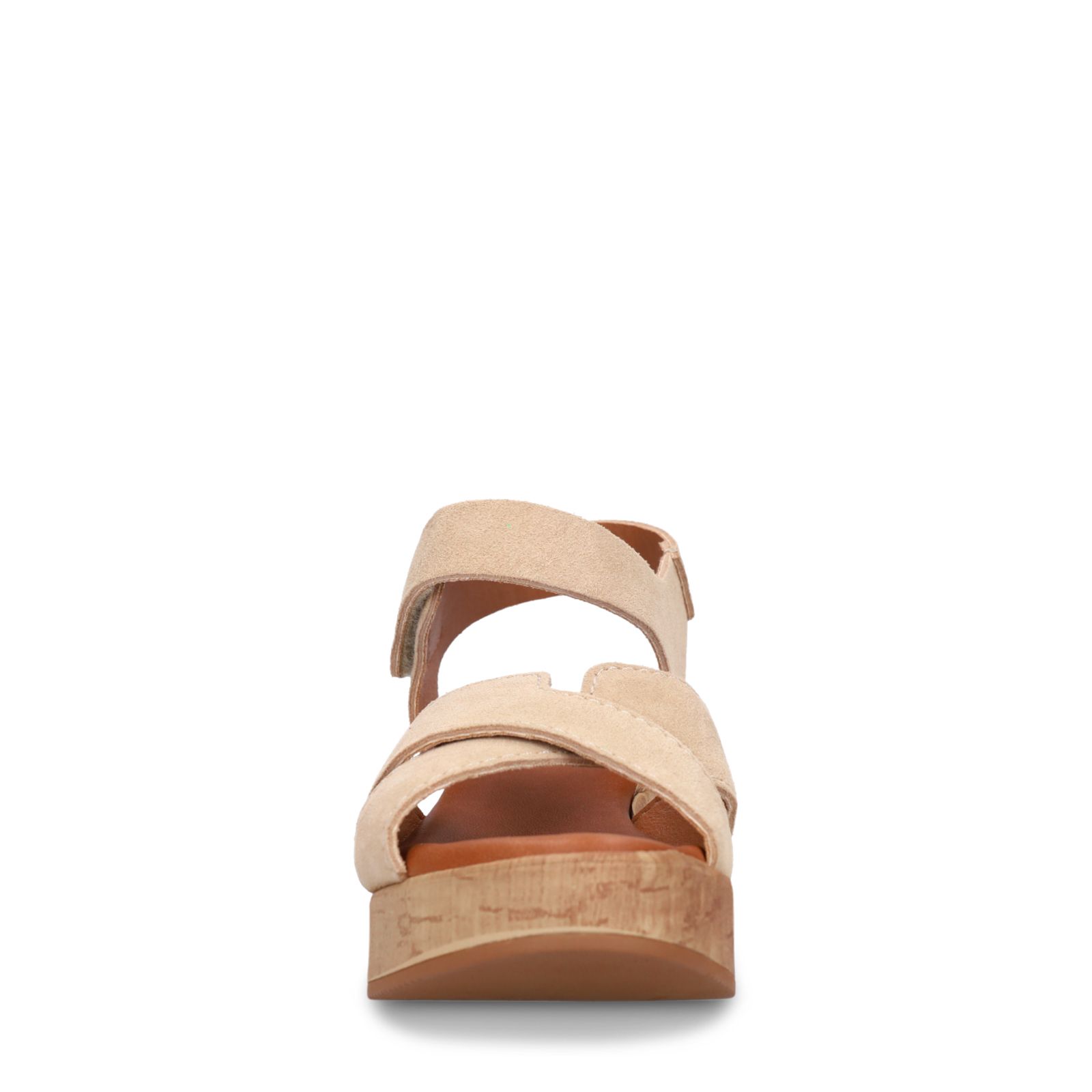 Beige suède sandalen met blokhak