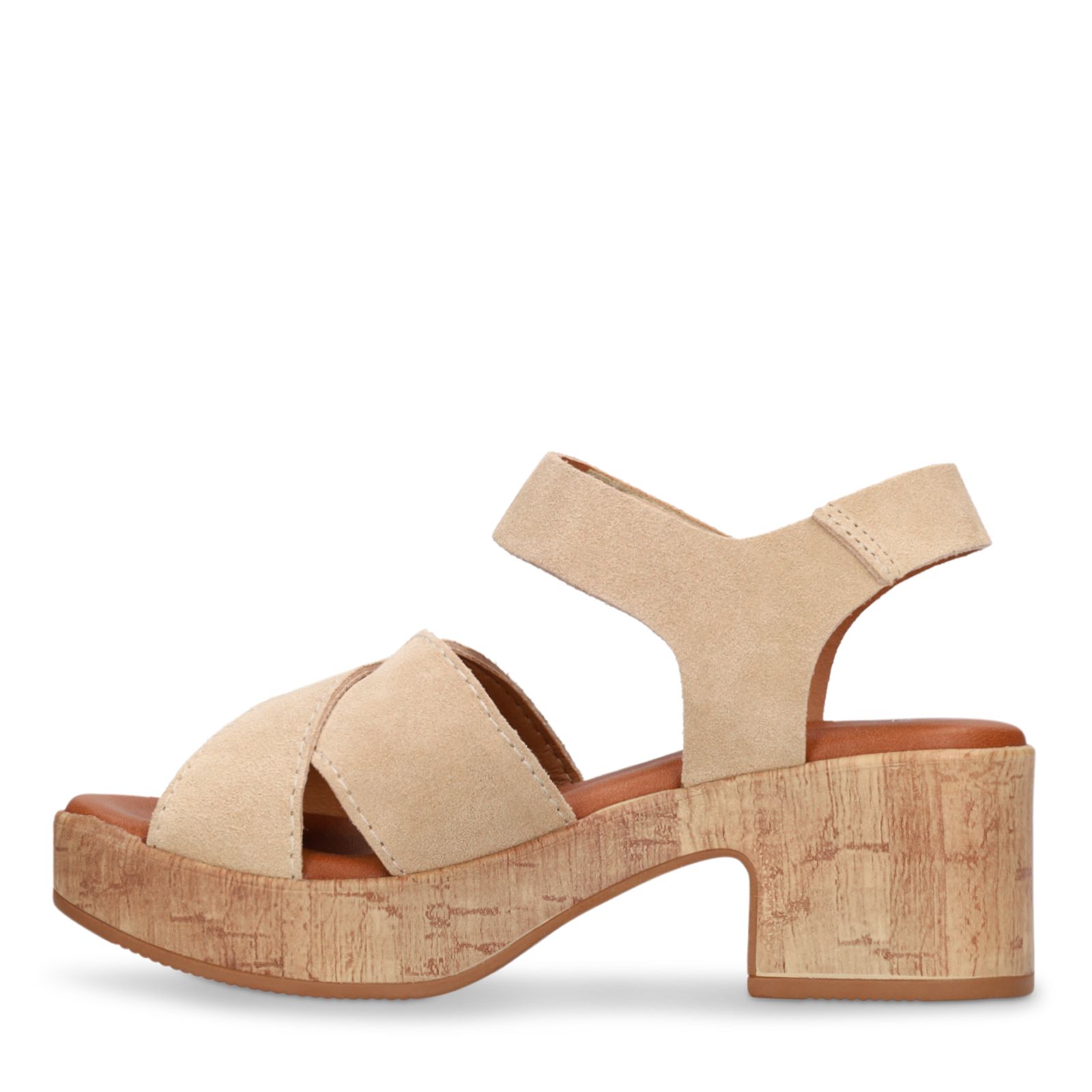 Beige suède sandalen met blokhak