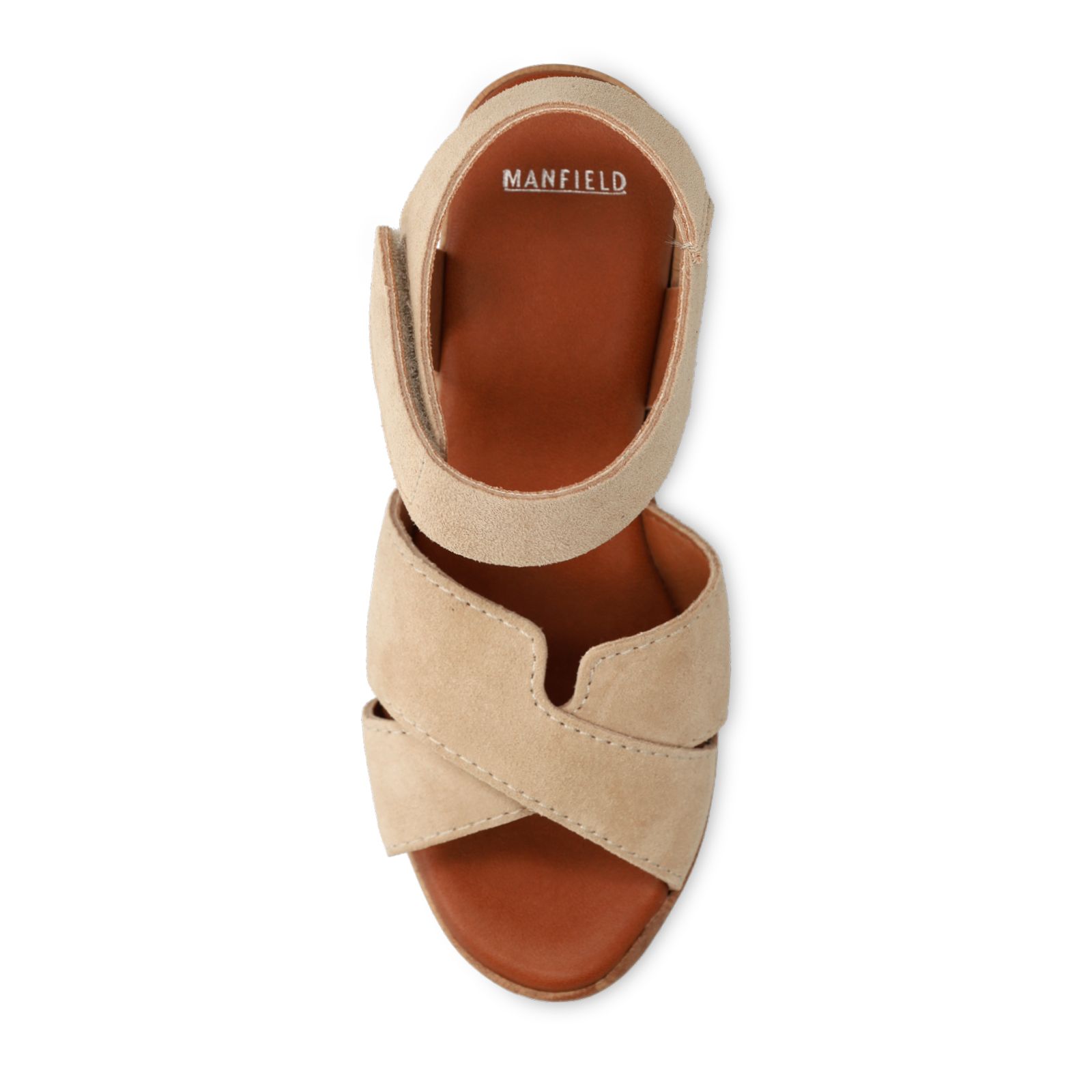 Beige suède sandalen met blokhak
