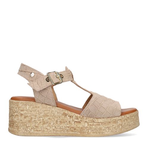 Beige suède croco sleehakken
