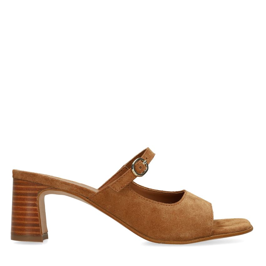 Cognac suède sandalen met hak