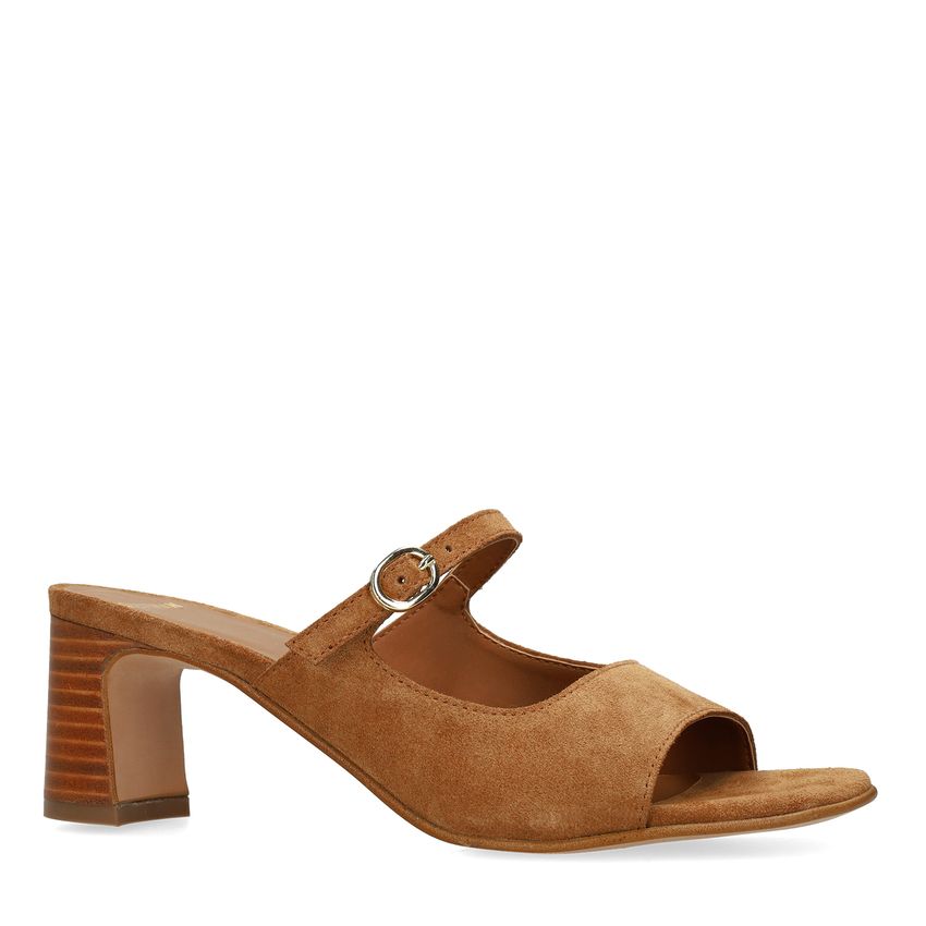 Cognac suède sandalen met hak