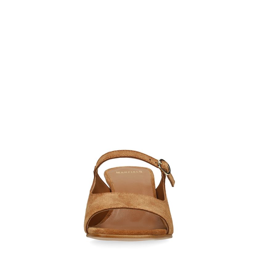 Cognac suède sandalen met hak