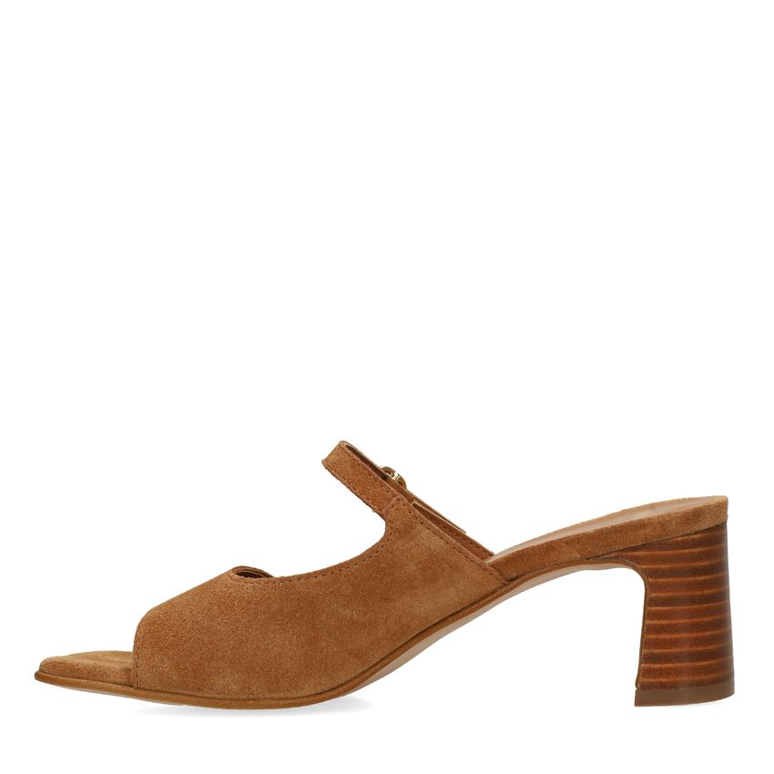 Cognac suède sandalen met hak