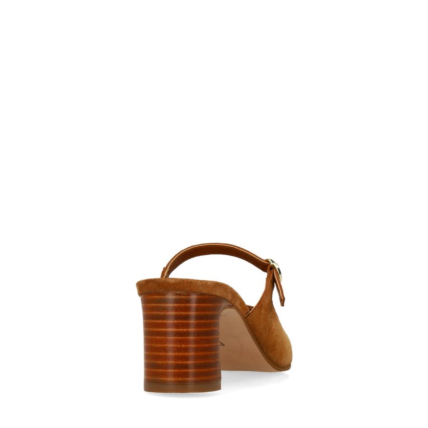 Cognac suède sandalen met hak