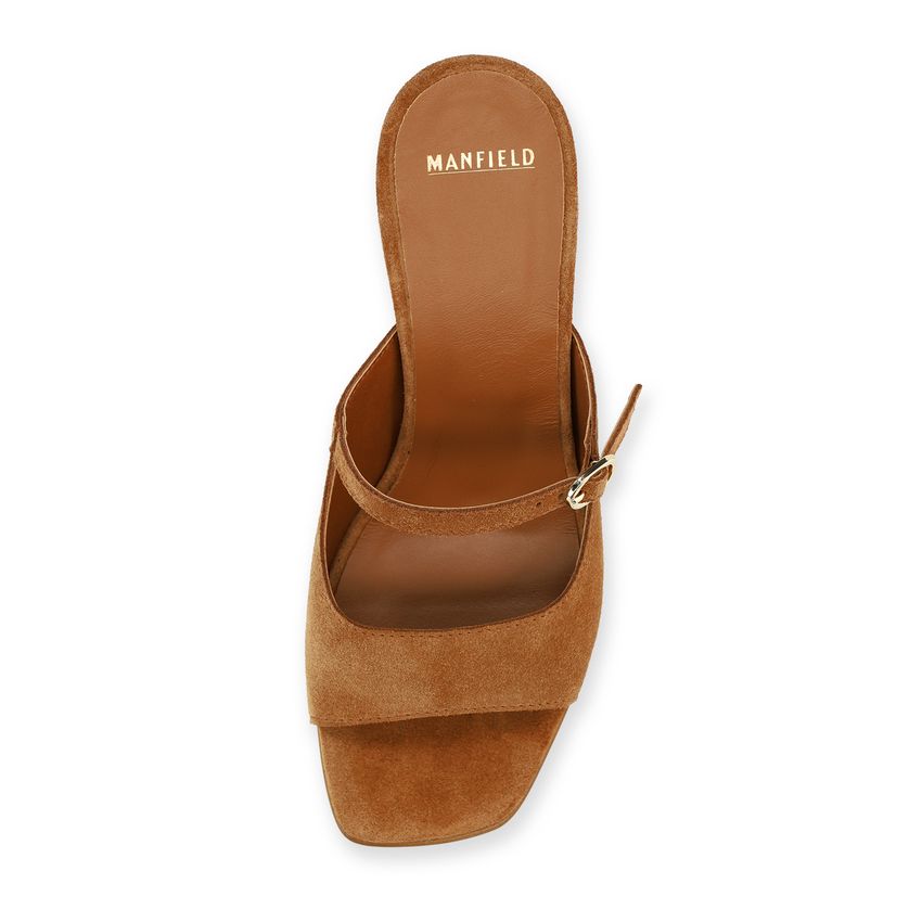 Cognac suède sandalen met hak