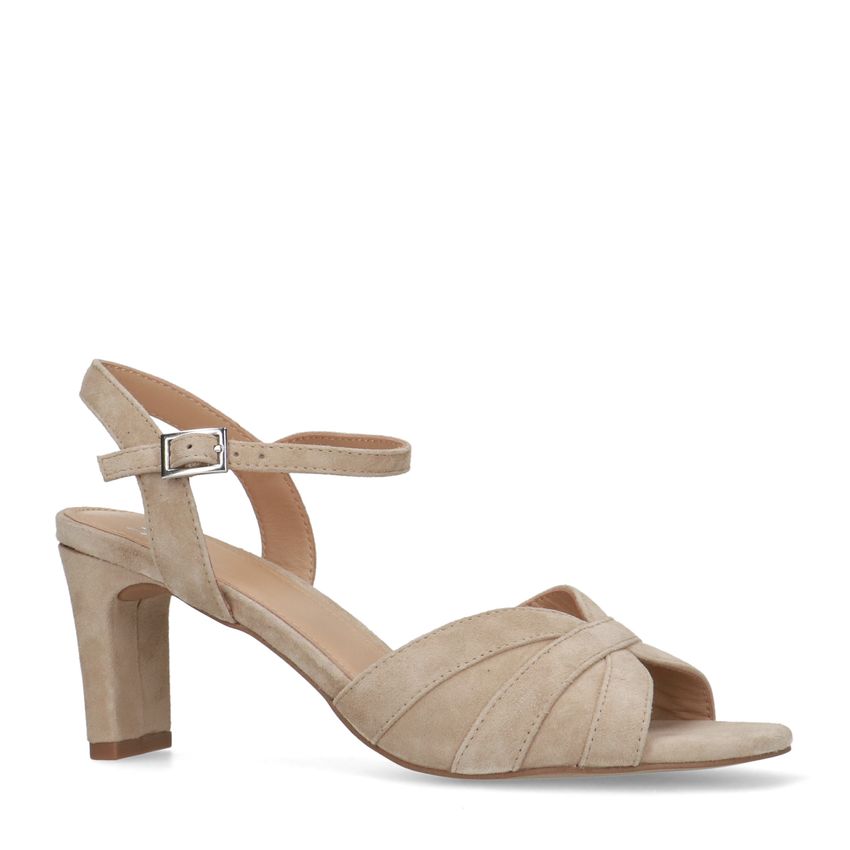 Beige suède sandalen met hak