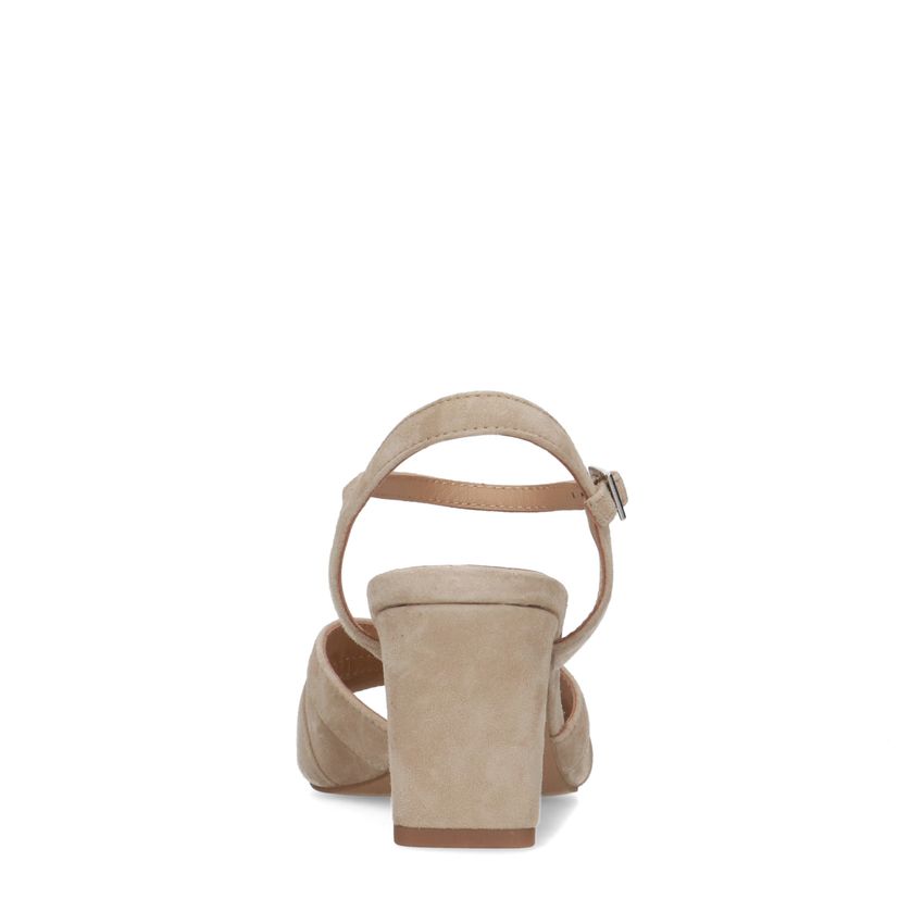 Beige suède sandalen met hak