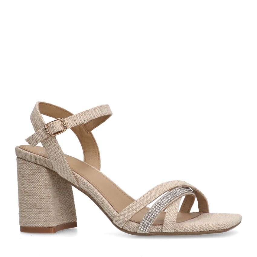 Beige sandalen met hak met strass detail