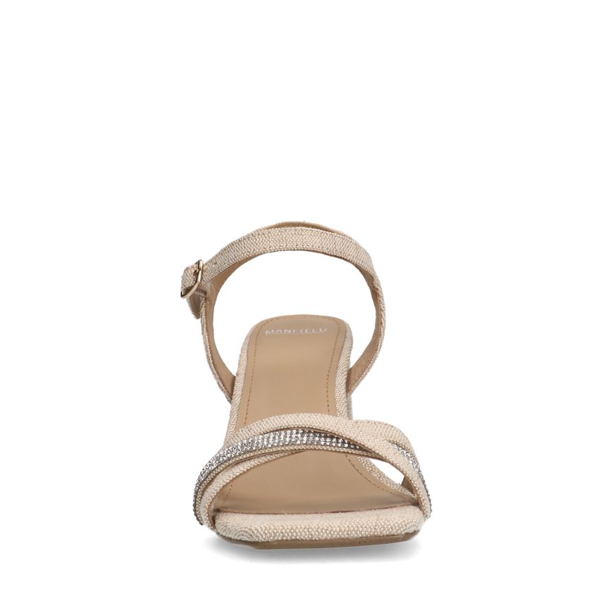 Beige sandalen met hak met strass detail