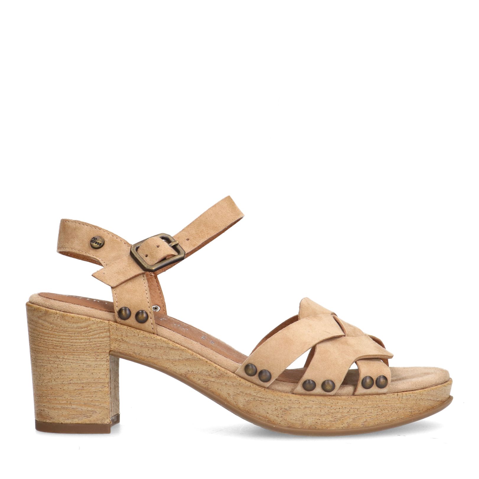 Beige suède sandalen met hak