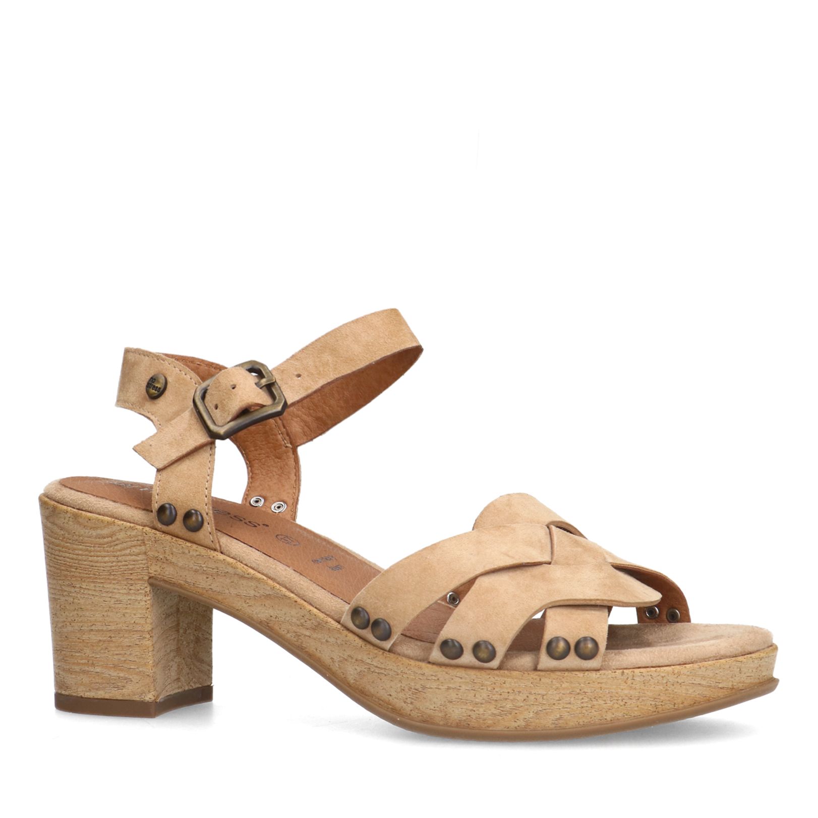 Beige suède sandalen met hak