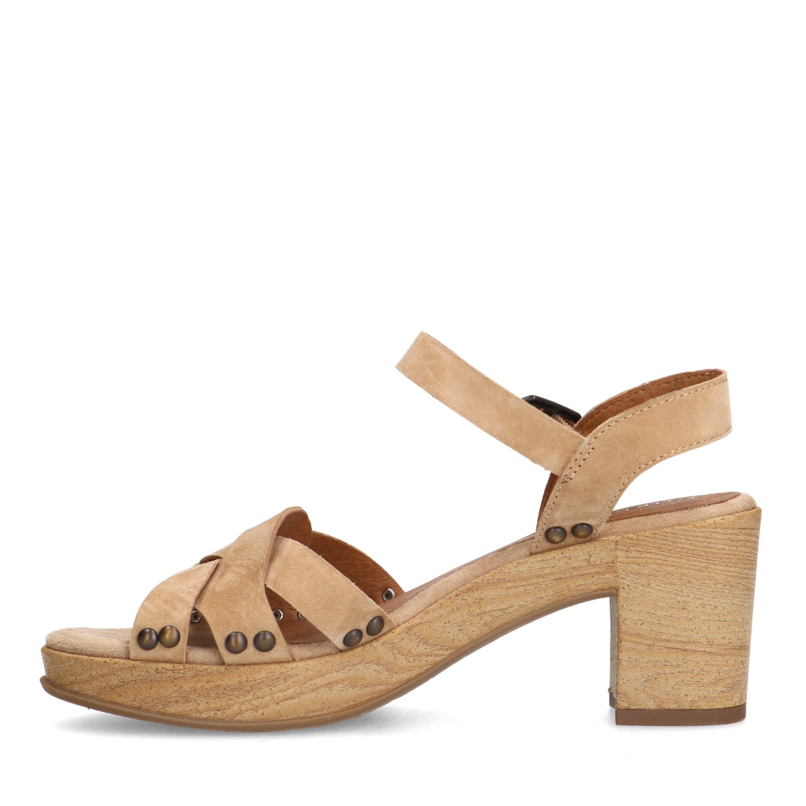 Beigefarbene Veloursleder-Sandaletten