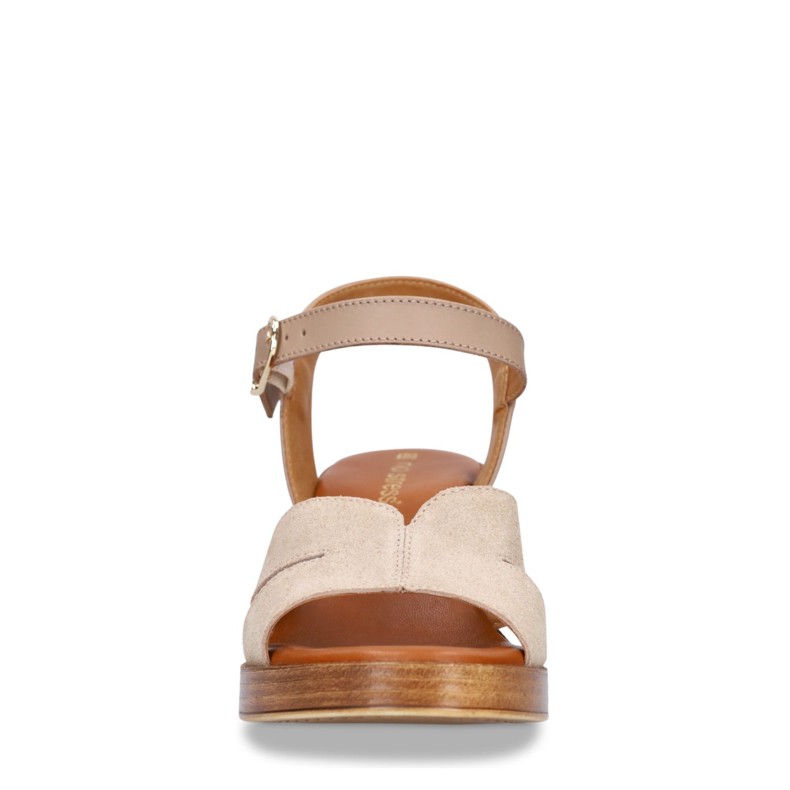 Beige suède sandalen met blokhak