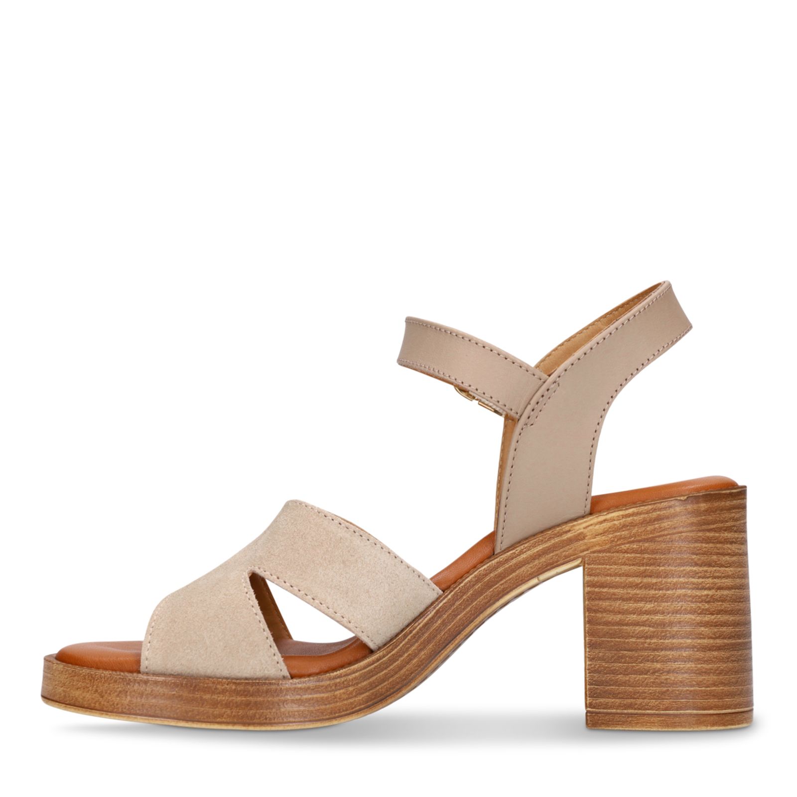 Beige suède sandalen met blokhak