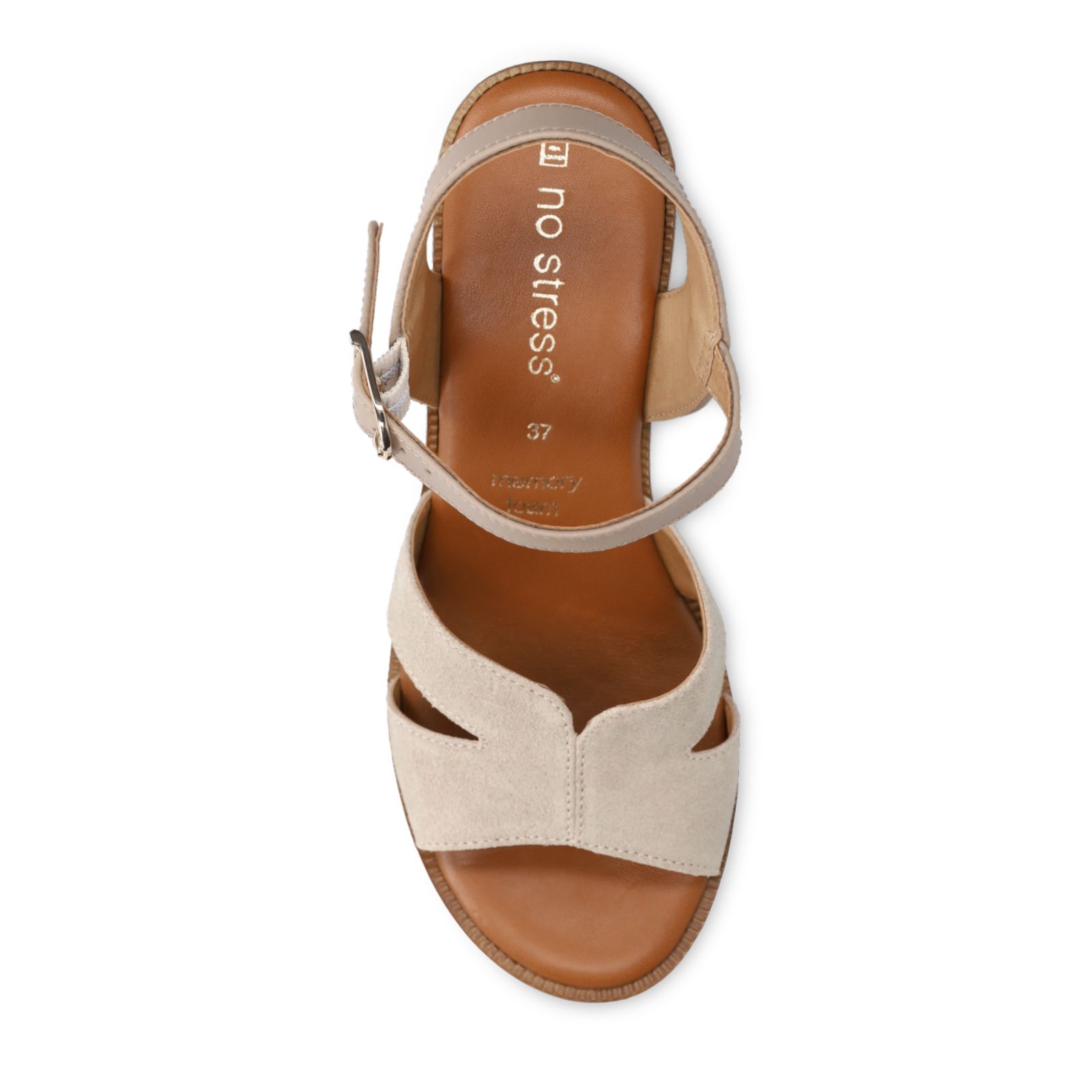 Beige suède sandalen met blokhak