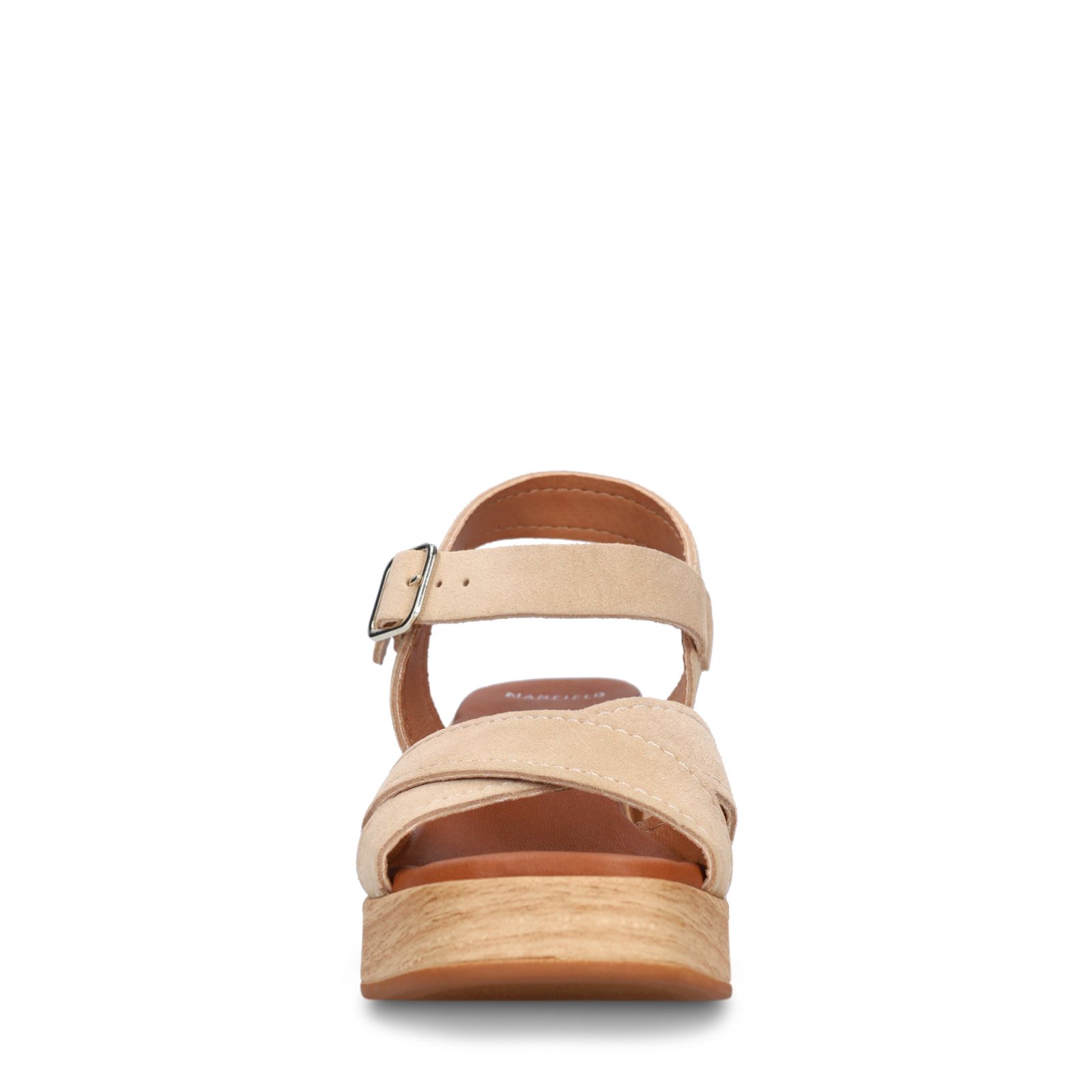 Beige suède sandalen met blokhak
