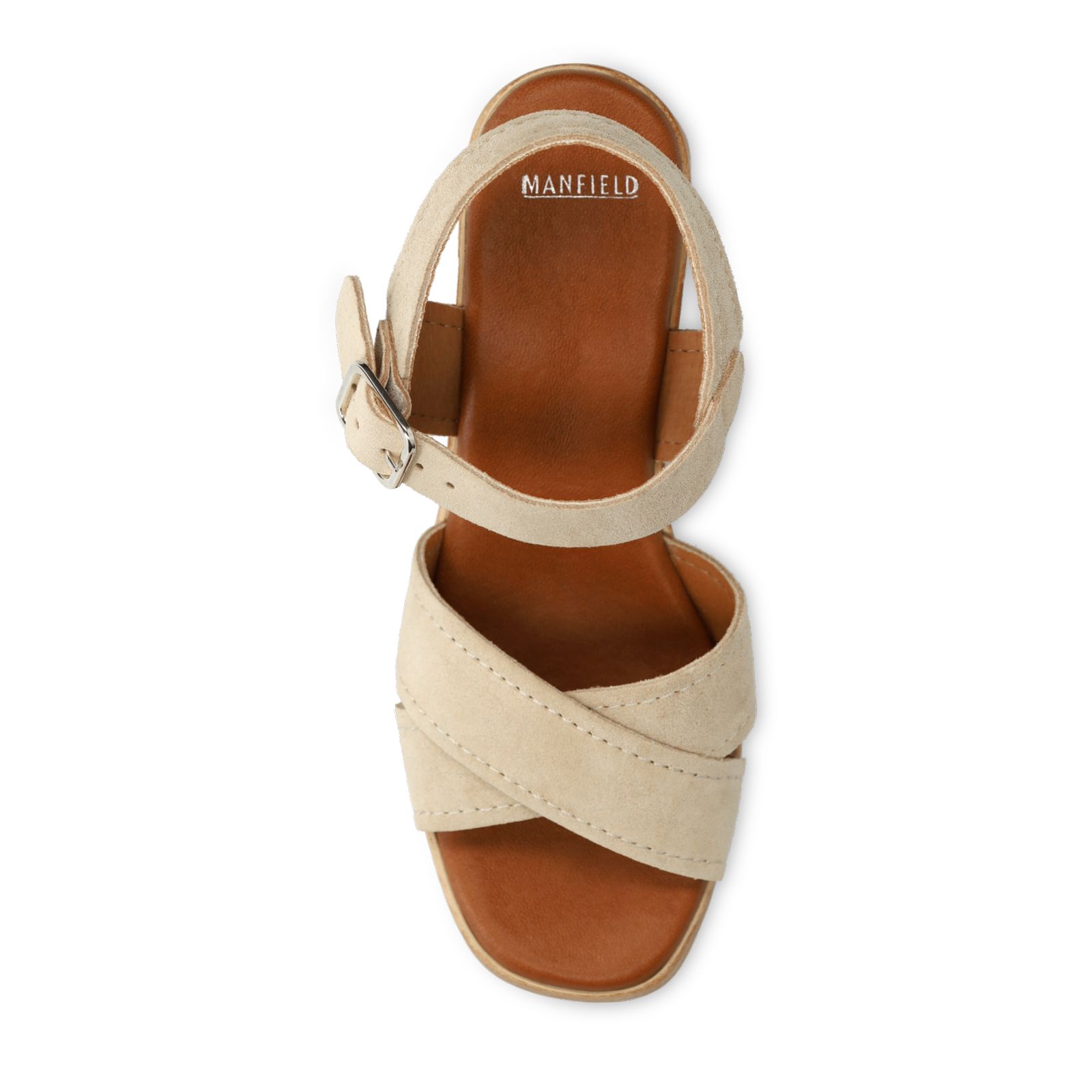 Beige suède sandalen met blokhak