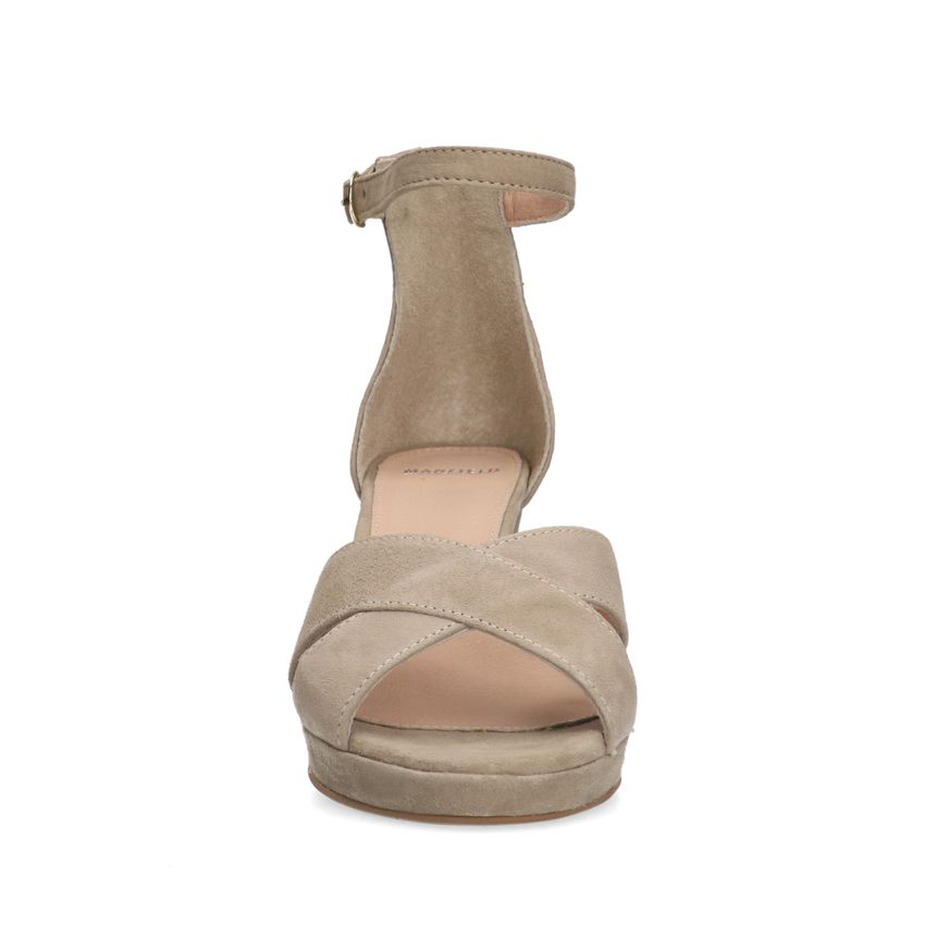 Beige suède sandalen met hak