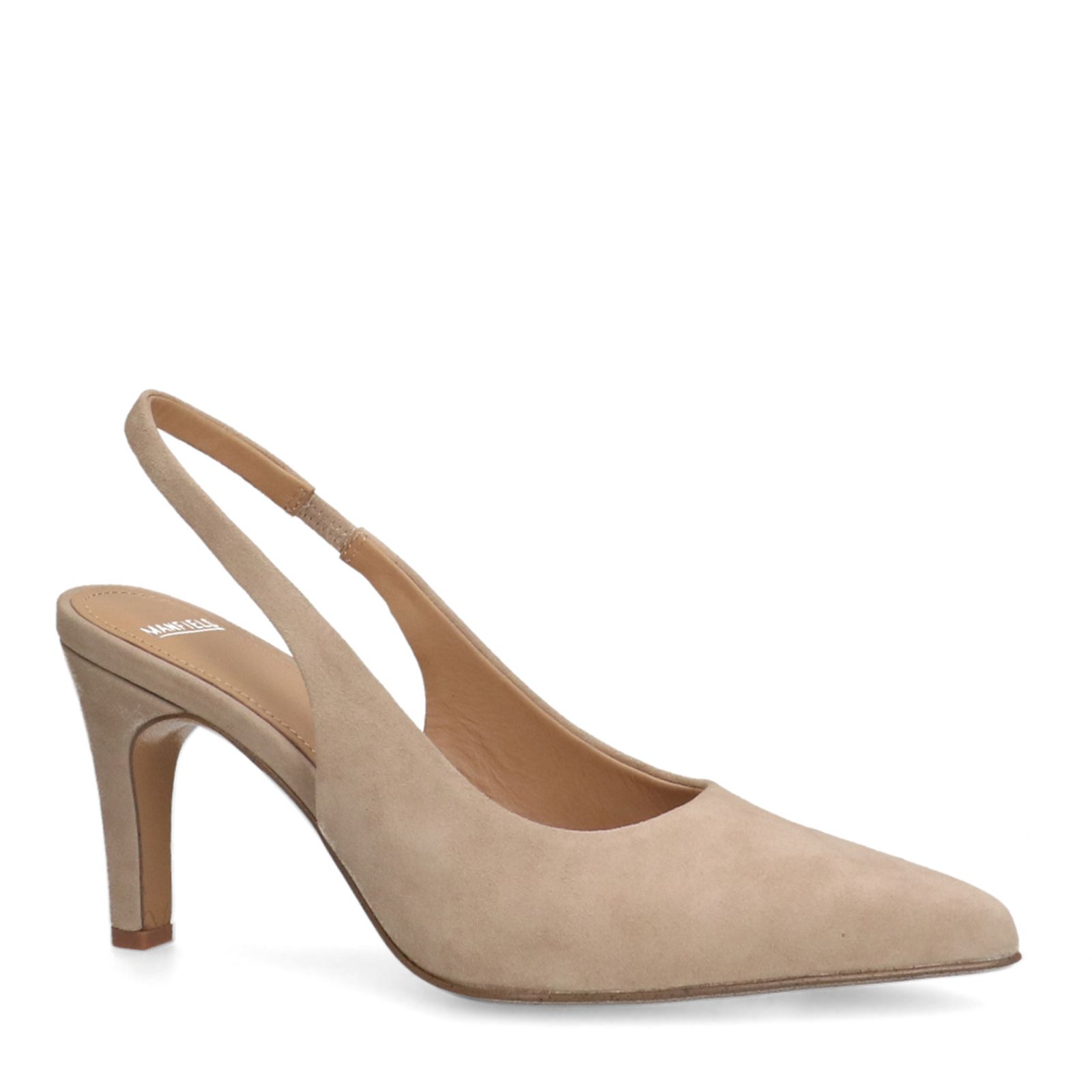 Beigefarbene Slingbackpumps aus Veloursleder