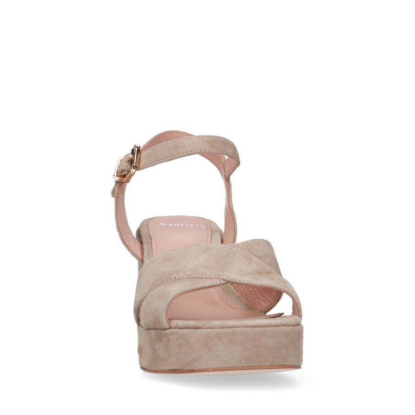 Beige suède sandalen met hak