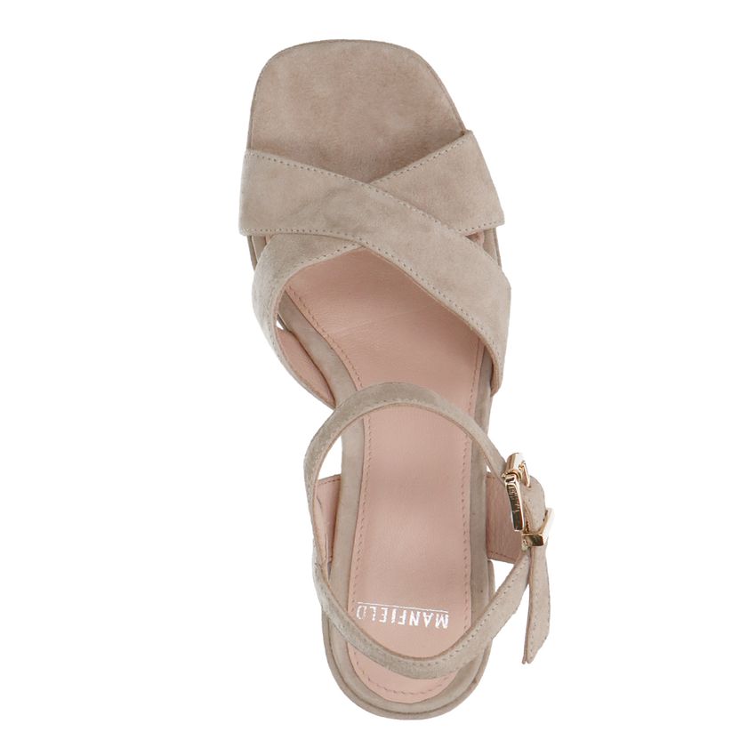 Beige suède sandalen met hak