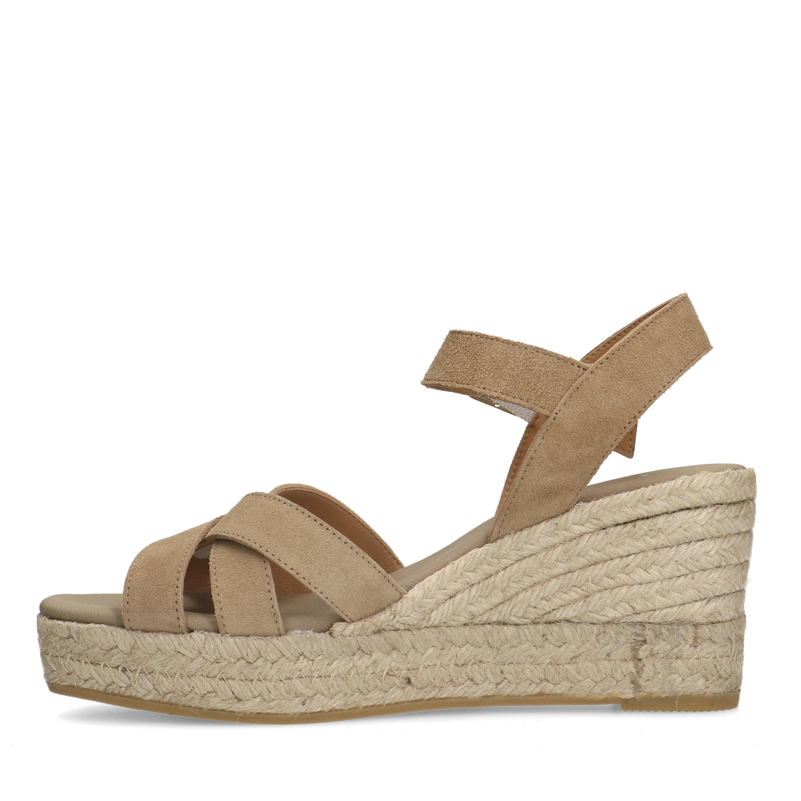 Beigefarbene Keilsandaletten aus Veloursleder | Wedges | Manfield  