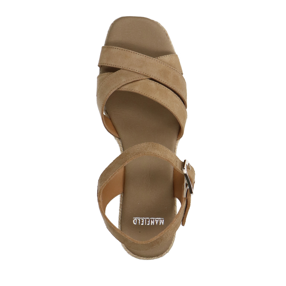 Beigefarbene Keilsandaletten aus Veloursleder | Wedges | Manfield 