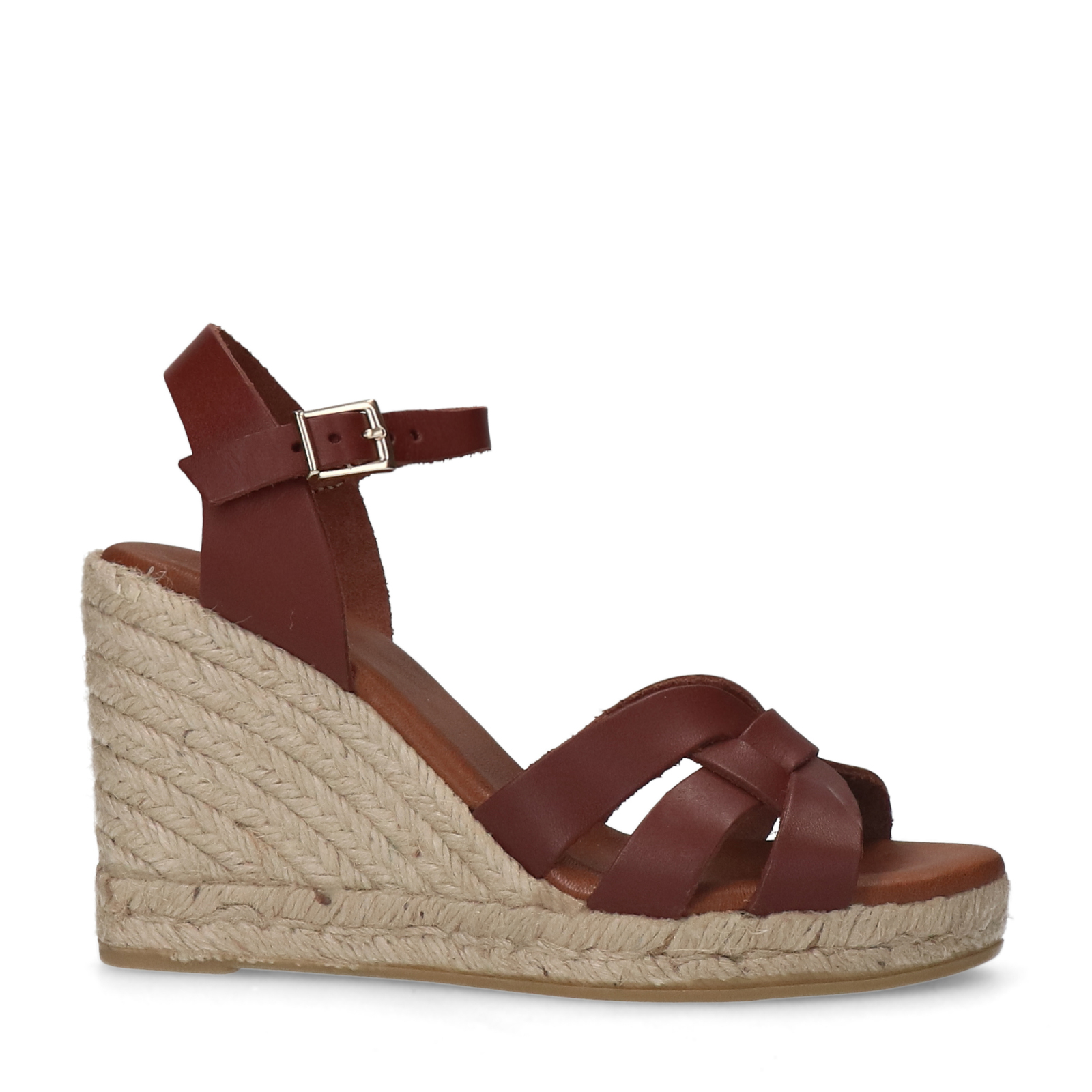 Cognacfarbene Keilsandaletten aus Leder | Wedges | Manfield | Manfield