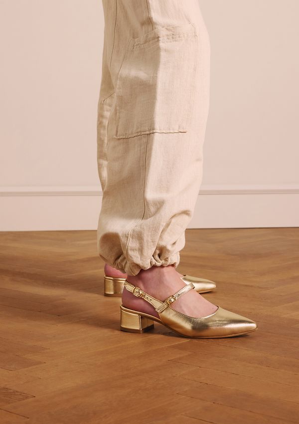 Gouden leren slingbacks