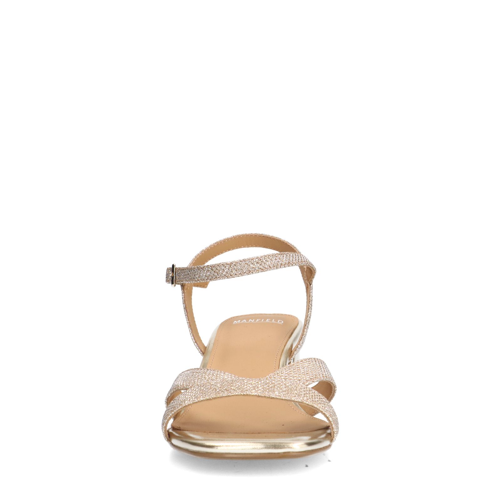Gouden leren sandalen met hak en glitters