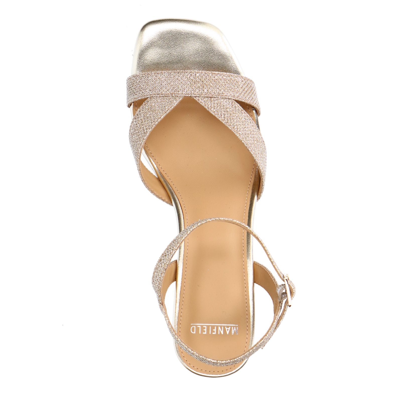 Gouden leren sandalen met hak en glitters
