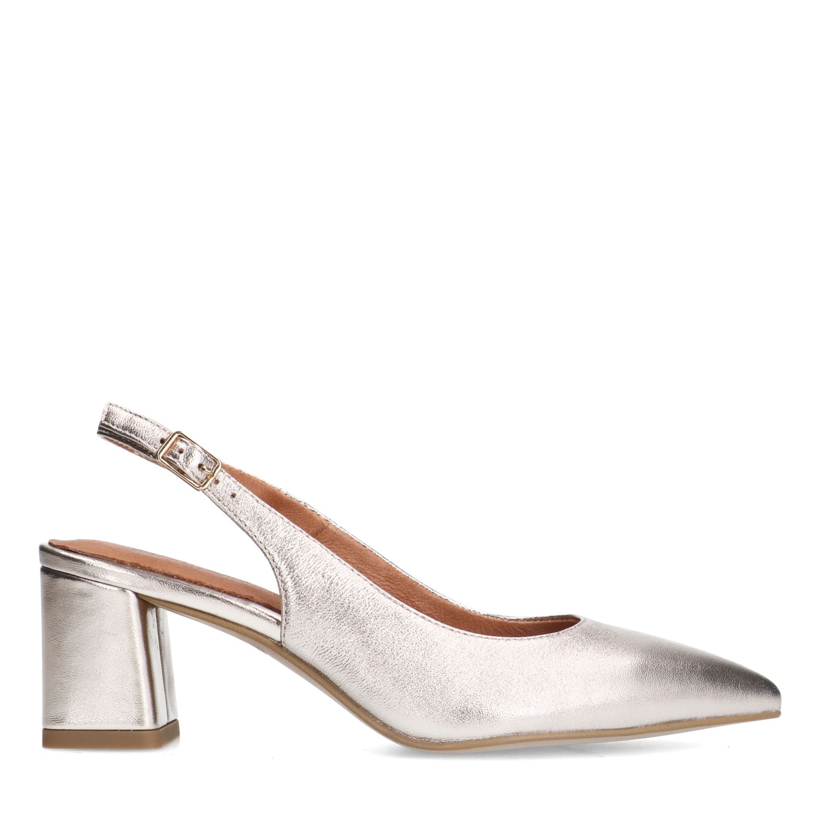 Goldfarbene Slingbackpumps aus Leder
