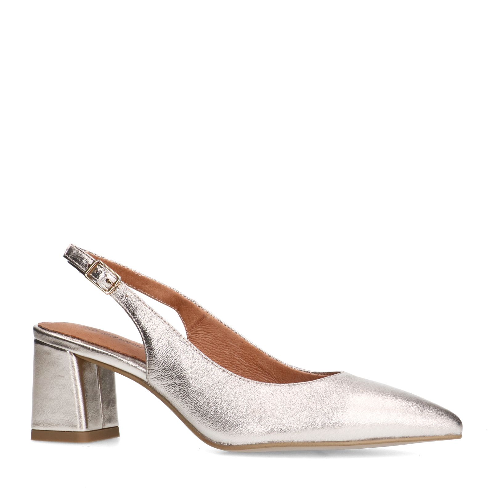 Goldfarbene Slingbackpumps aus Leder