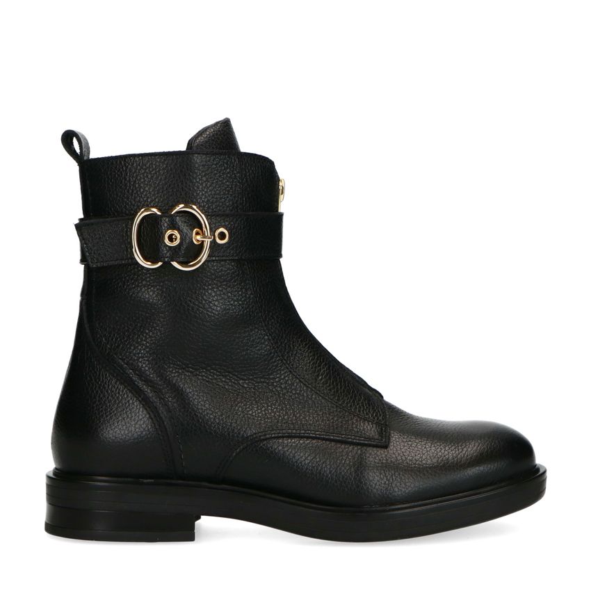 Schwarze Biker Boots aus Leder mit Schnalle