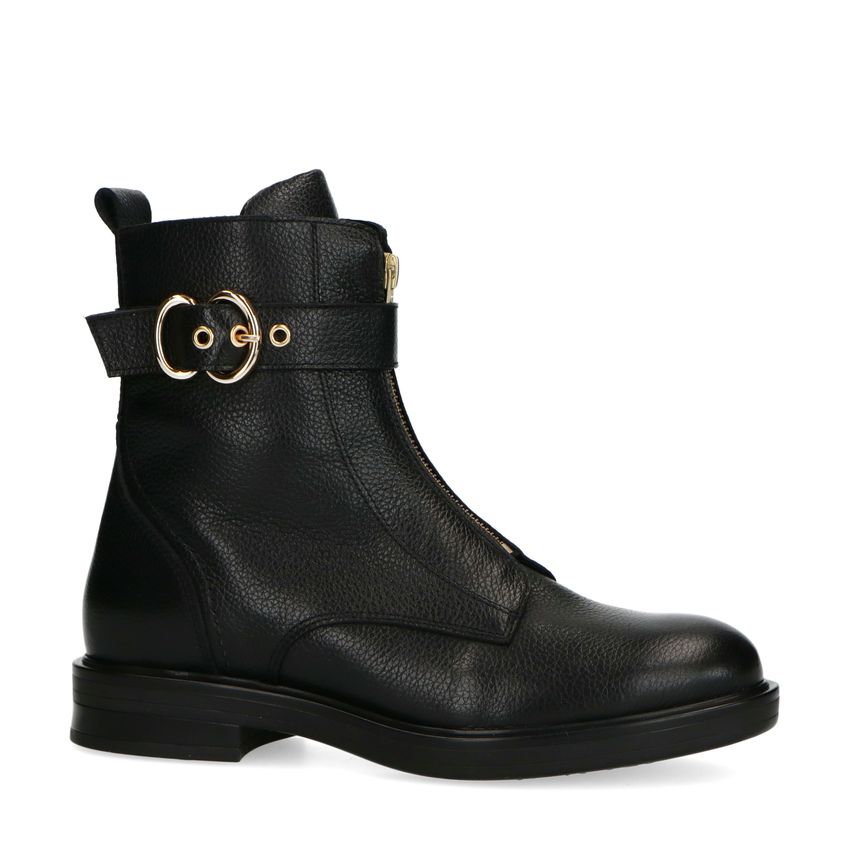 Schwarze Biker Boots aus Leder mit Schnalle