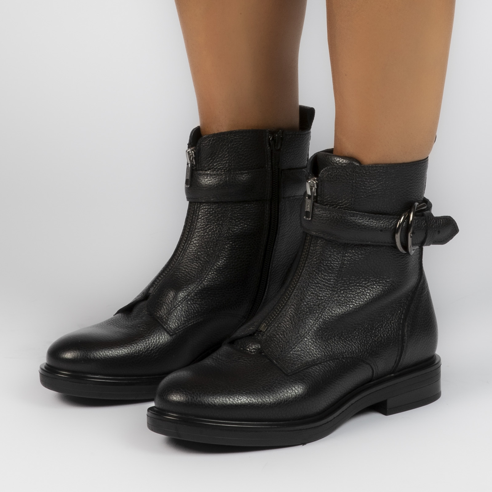 Zwarte leren enkellaarsjes Biker boots Manfield Manfield