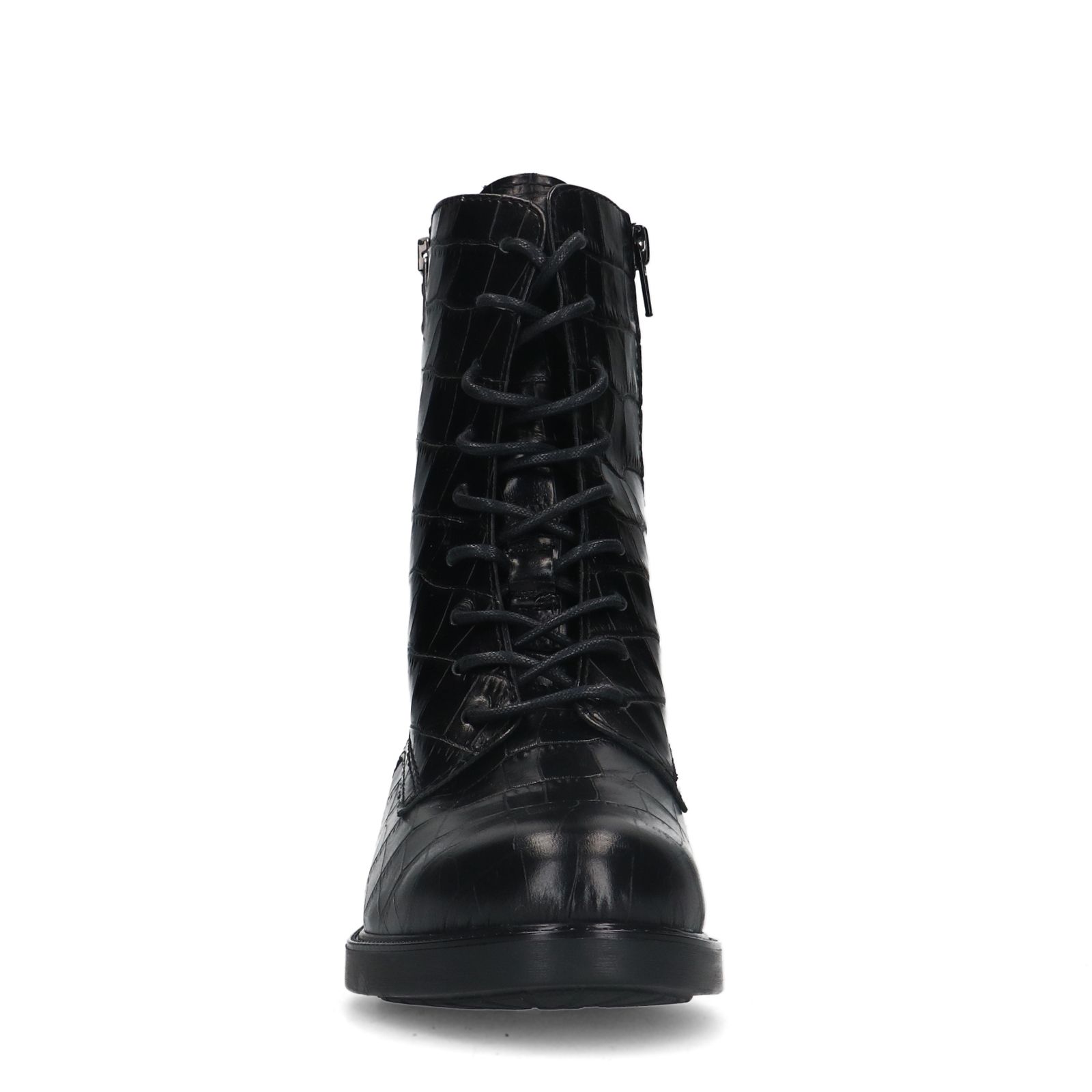 Zwarte leren veterlaarsjes met crocoprint