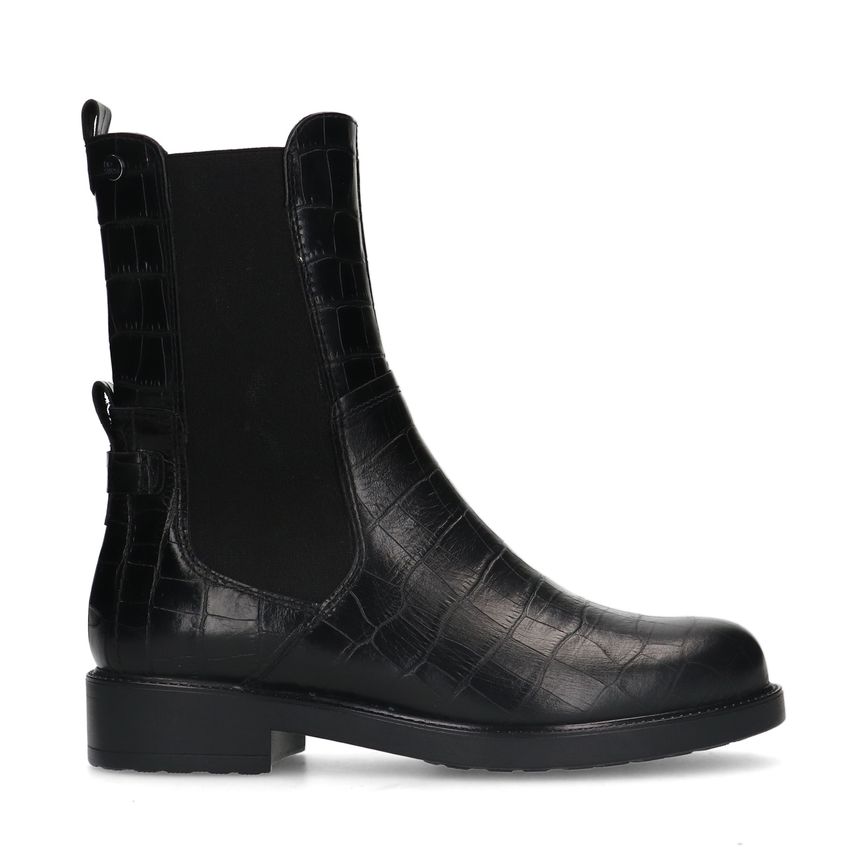 Schwarze Chelsea Boots aus Leder mit Krokomuster