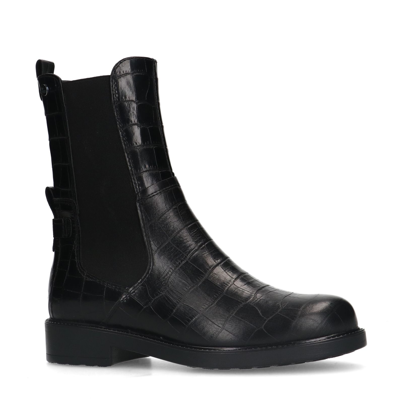 Zwarte leren chelsea boots met crocoprint