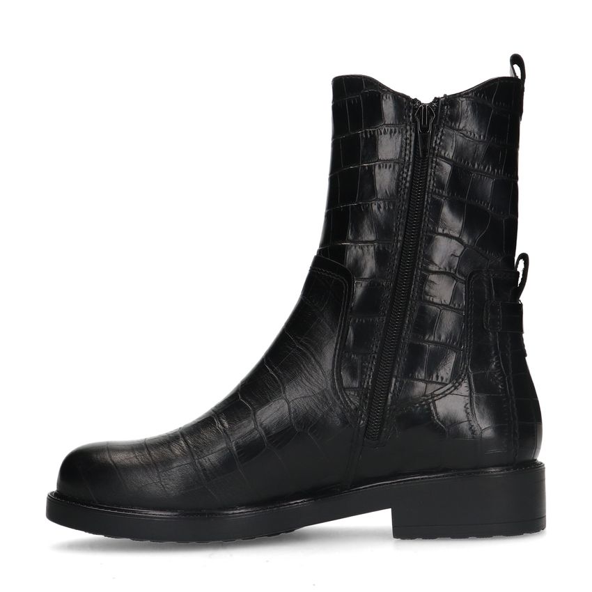 Zwarte leren chelsea boots met crocoprint