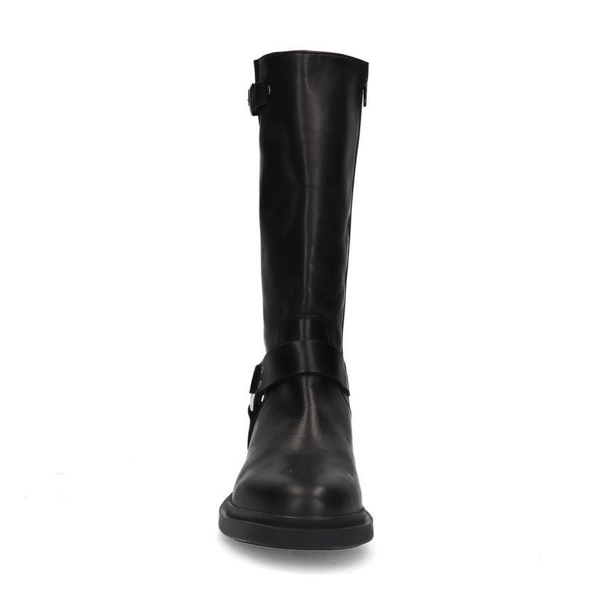 Zwarte leren biker boots met zilverkleurige gesp